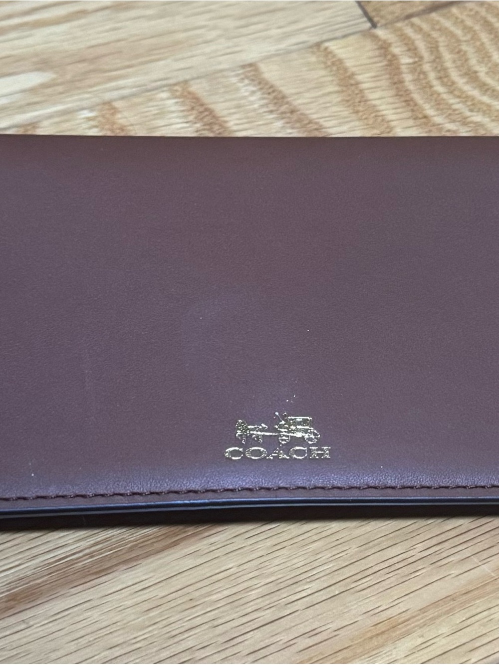 Coach Brown Leather cheque portfolio with Gold Logo